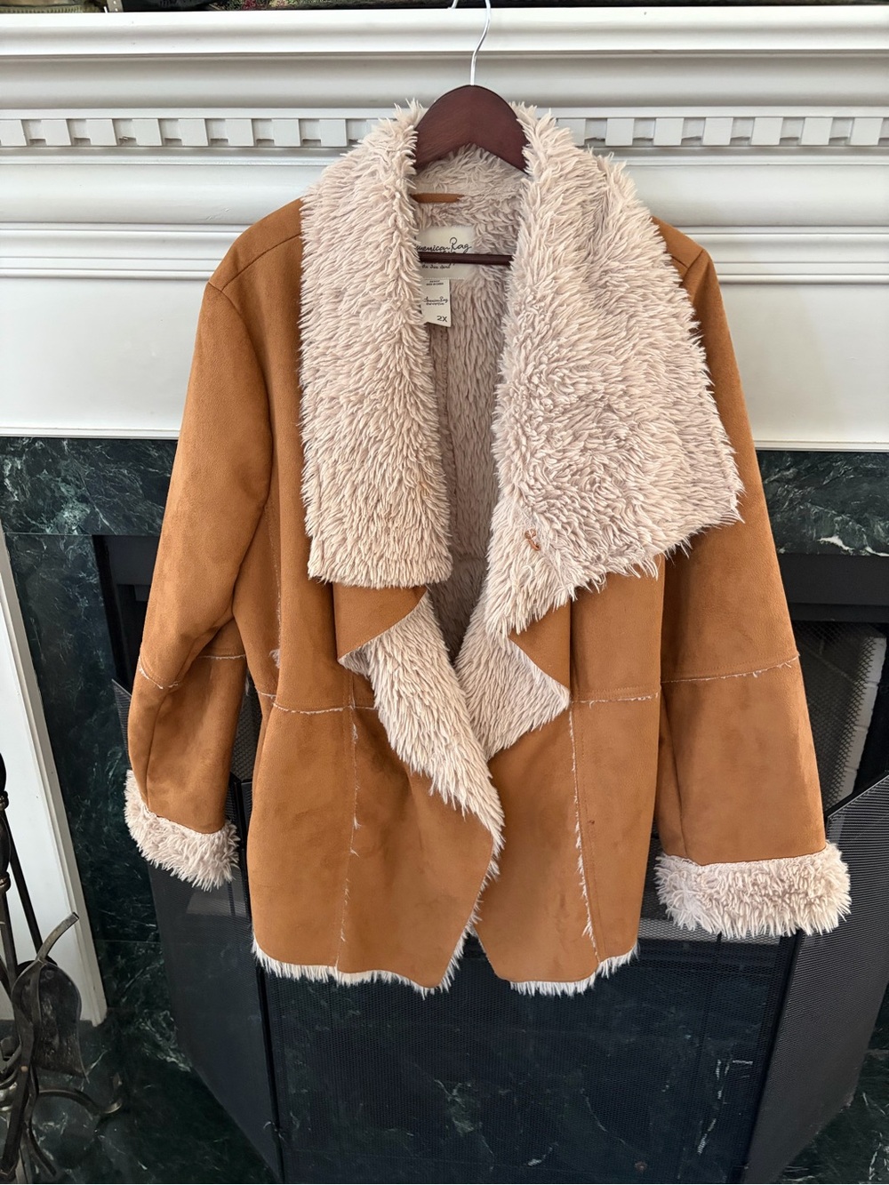 American Rag Camel Faux Shearling Jacket with Cream Trim